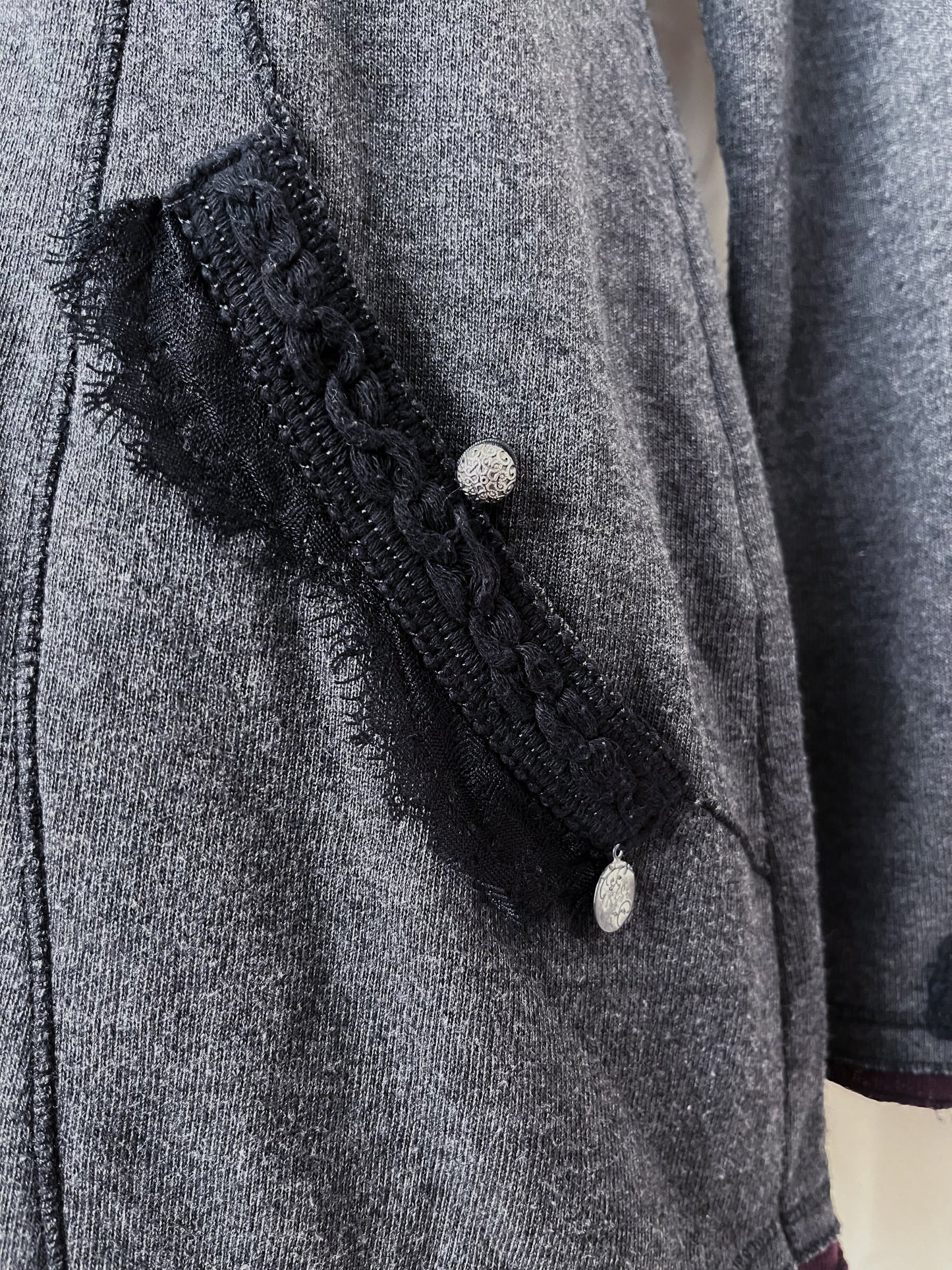 Whimsygoth light grey hooded jacket with beautiful lace details 💜🌀