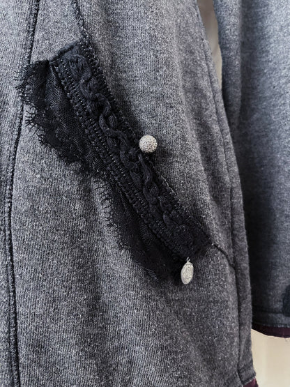 Whimsygoth light grey hooded jacket with beautiful lace details 💜🌀