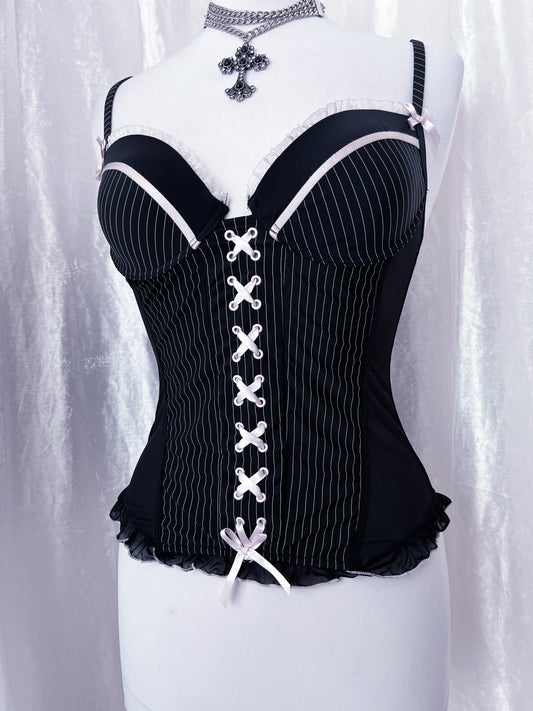 Gothic maid striped corset top 💀🎀