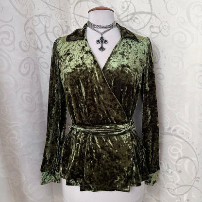 Vintage forest green crushed velvet cardigan 🪾🍃🐢