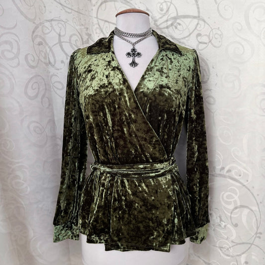 Vintage forest green crushed velvet cardigan 🪾🍃🐢