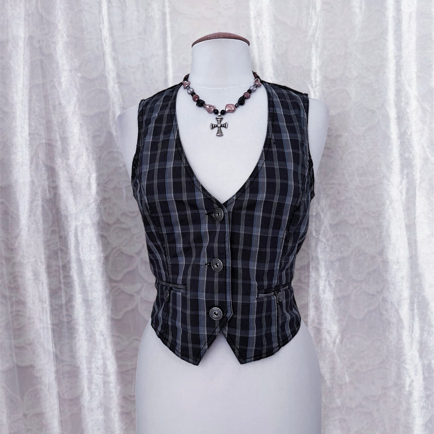 Dark academia cotton plaid vest📓