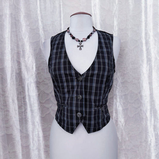 Dark academia cotton plaid vest📓
