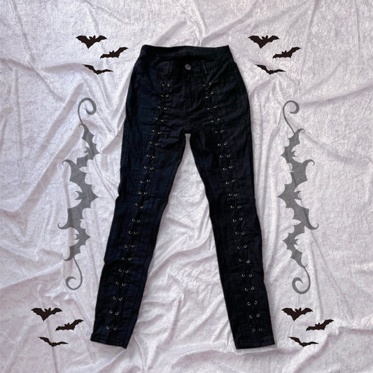Gothic lace-up faux leather jeans 🦇