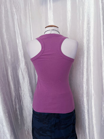 00’s pink woman tank top with vest print & patches