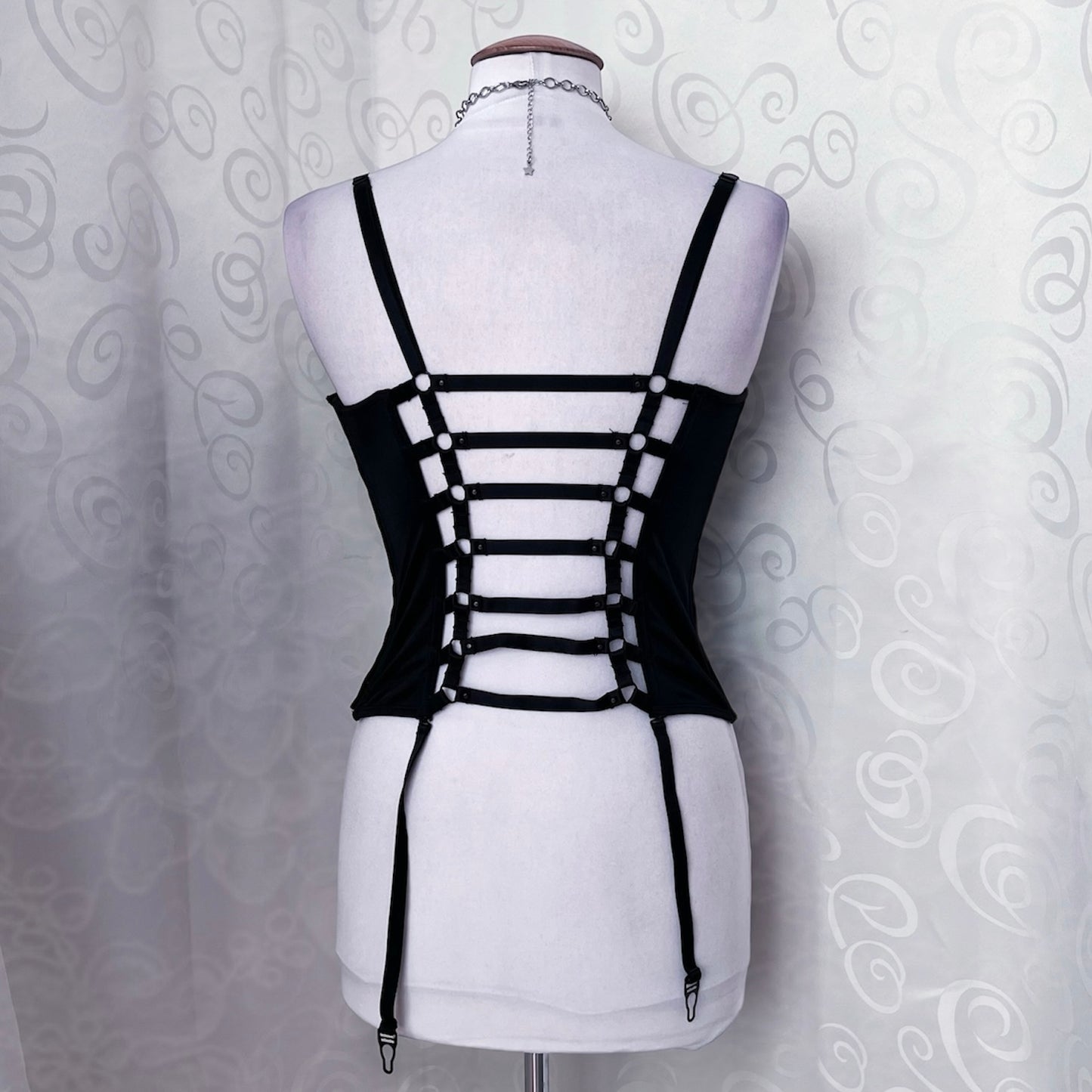 Gothic black corset top with cut-out back detail 🖤🦇