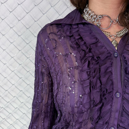 00’s whimsygoth see-through sequin purple shirt 💜🌀