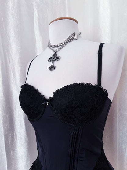 Dark whimsy black & lace corset top 🗝️