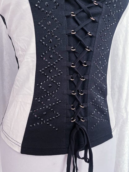 00’s black & white PU leather corset top 🦷♠️