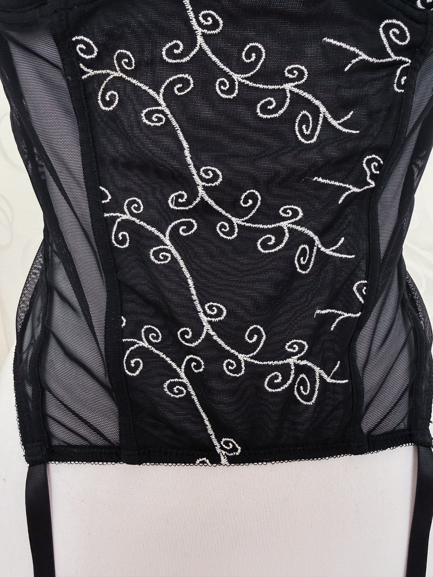 Whimsygoth mesh corset with spiral embroidered detail 🌀🗝️