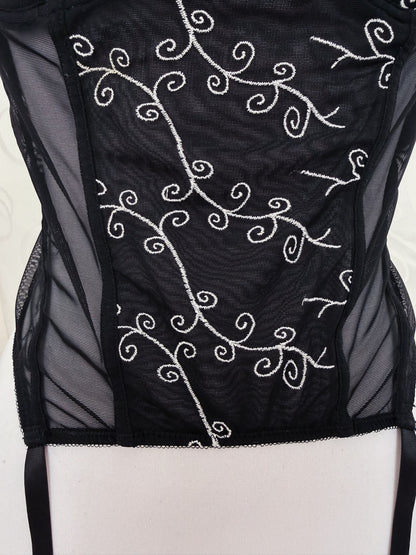 Whimsygoth mesh corset with spiral embroidered detail 🌀🗝️