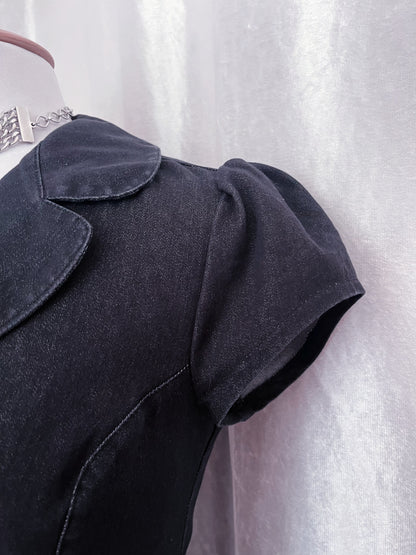 Orsay dark coquette denim dress with puff sleeves 🦋