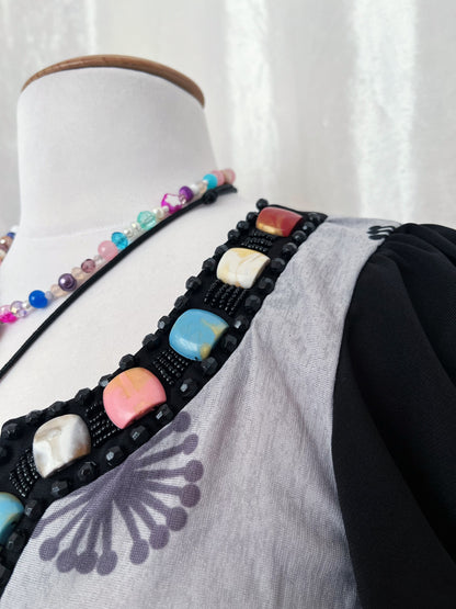 00’s Twee style dress with cat print & beads 🌀✨🐈‍⬛🎠