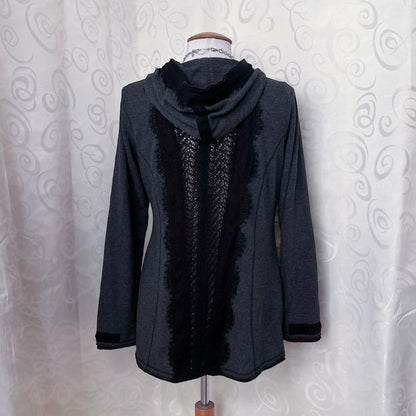Whimsygoth light grey hooded jacket with beautiful lace details 💜🌀