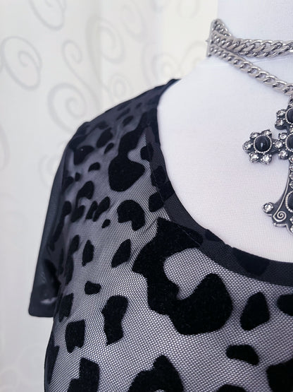 Alt mesh black tee with with embossed velvet animal print detail 🐾