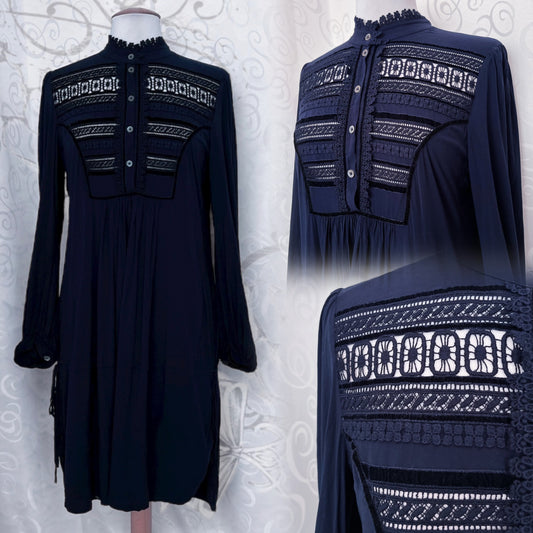 00’s gothic jirai kei navy dress with velvet details 🦇