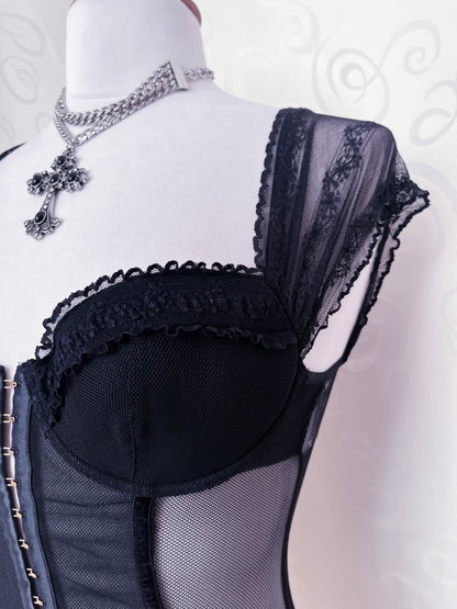 Dark Coquette/Gothic mesh sheer black corset 🕷️🕸️
