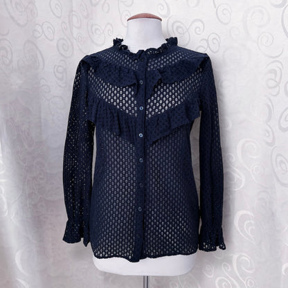 Gothic cotton knit navy ruffle shirt 🌀