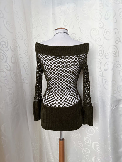 Whimsy fairy green knit fishnet top ✨🦎