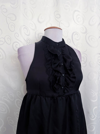 Gothic/Jirai Kei balloon black dress with ruffle details 🌀🕷️