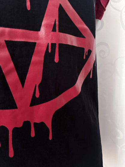 Gothicana pentagram print Tee with ripped shoulders 💀