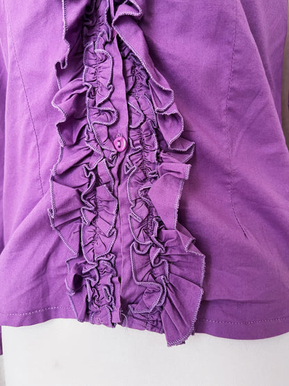 Gothic coquette bright violet cotton shirt with ruffle detail 💜