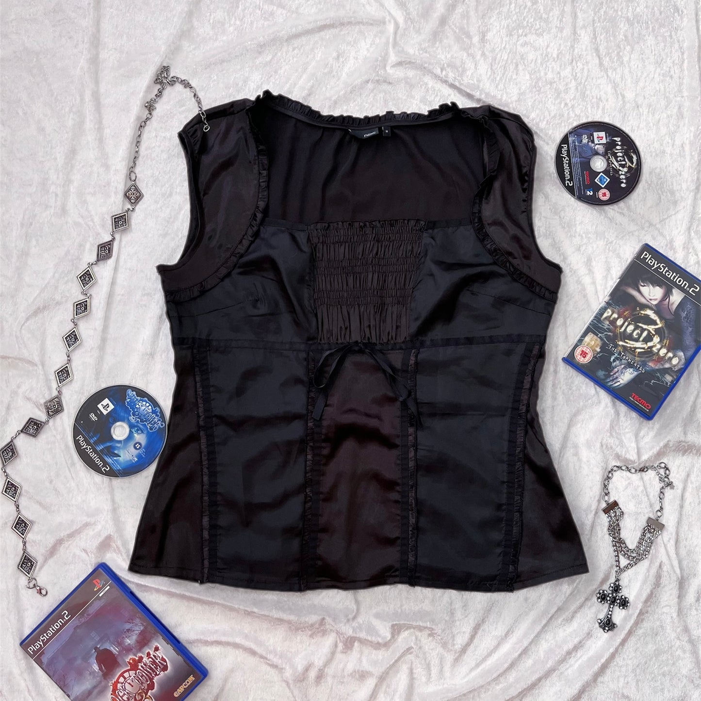 Dark coquette / Horror Protagonist black & brown saten top 🎀🗝️