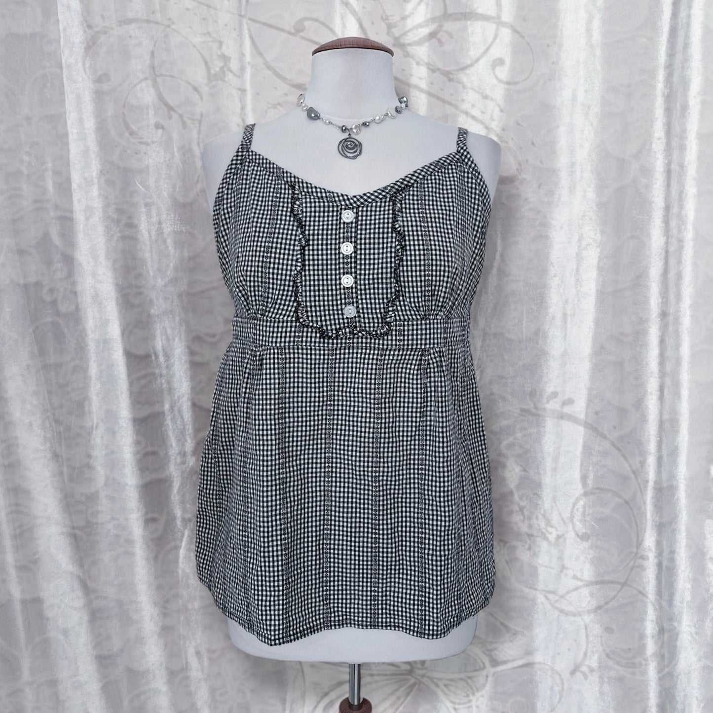 Dark coquette checked milkmaid top 💀🗝️