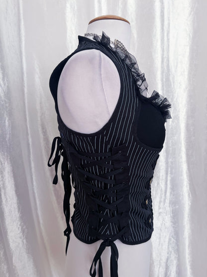 Spin Doctor gothic vest striped cotton corset with lace-up details 🦇