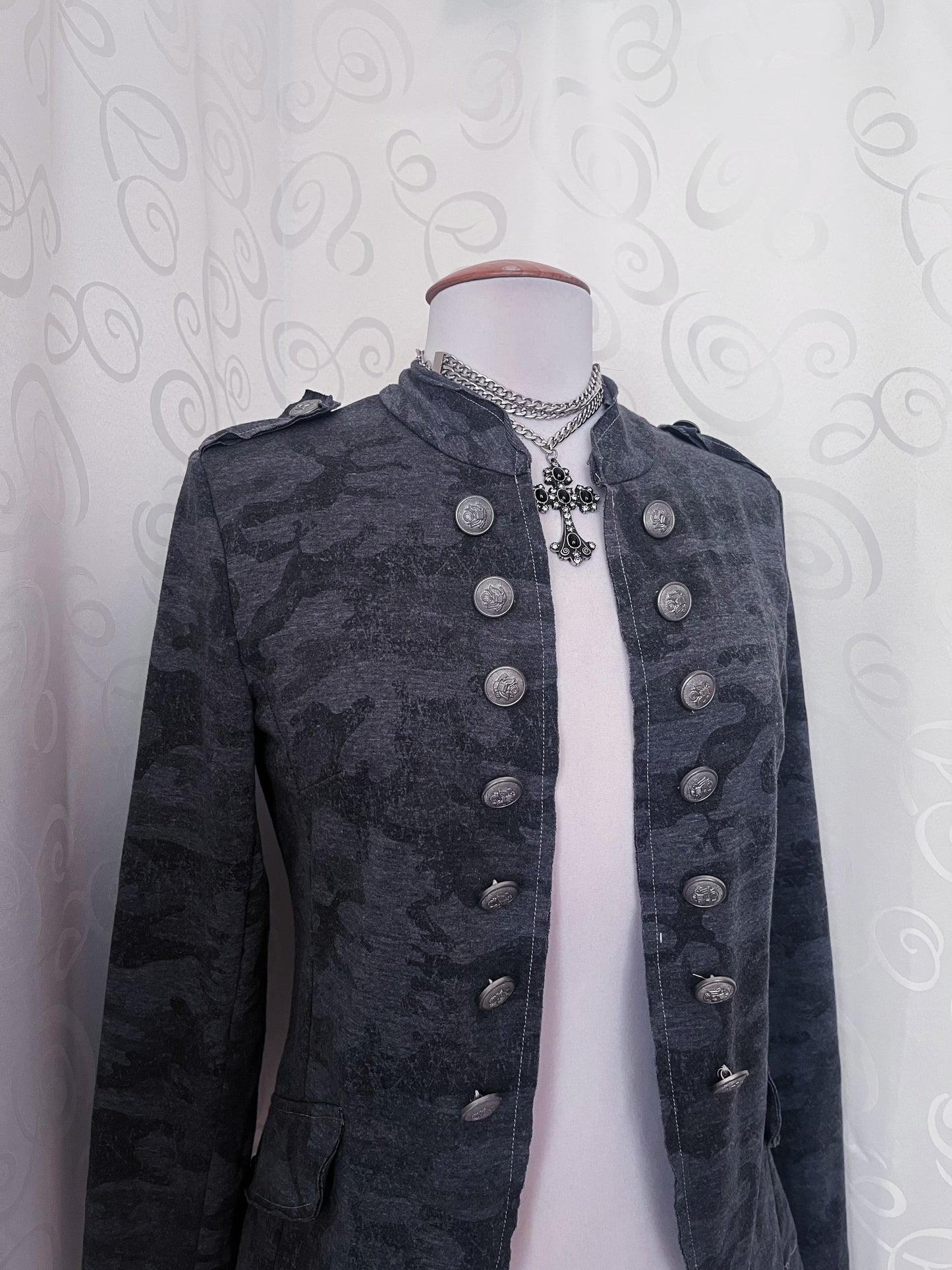 Gothic military style light camo grey blazer