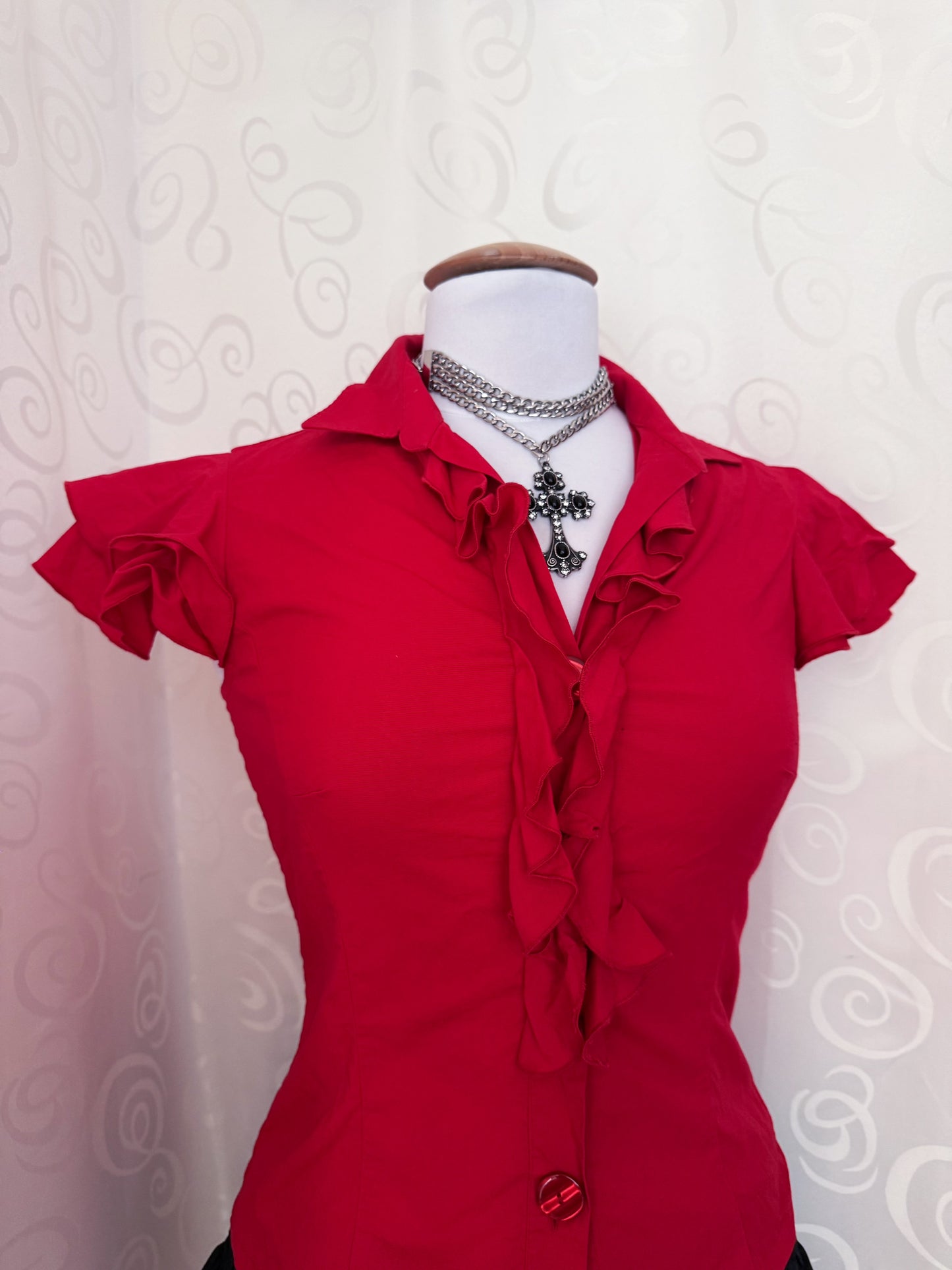 00’s Dark Coquette red cotton shirt 🗝️❣️