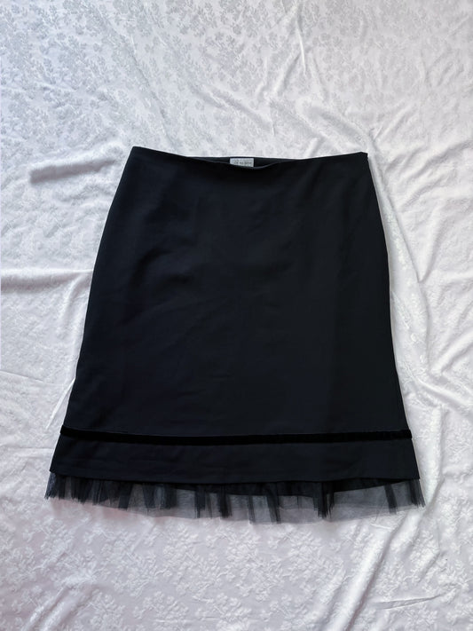 00s gothic black skirt with tulle & velvet detail