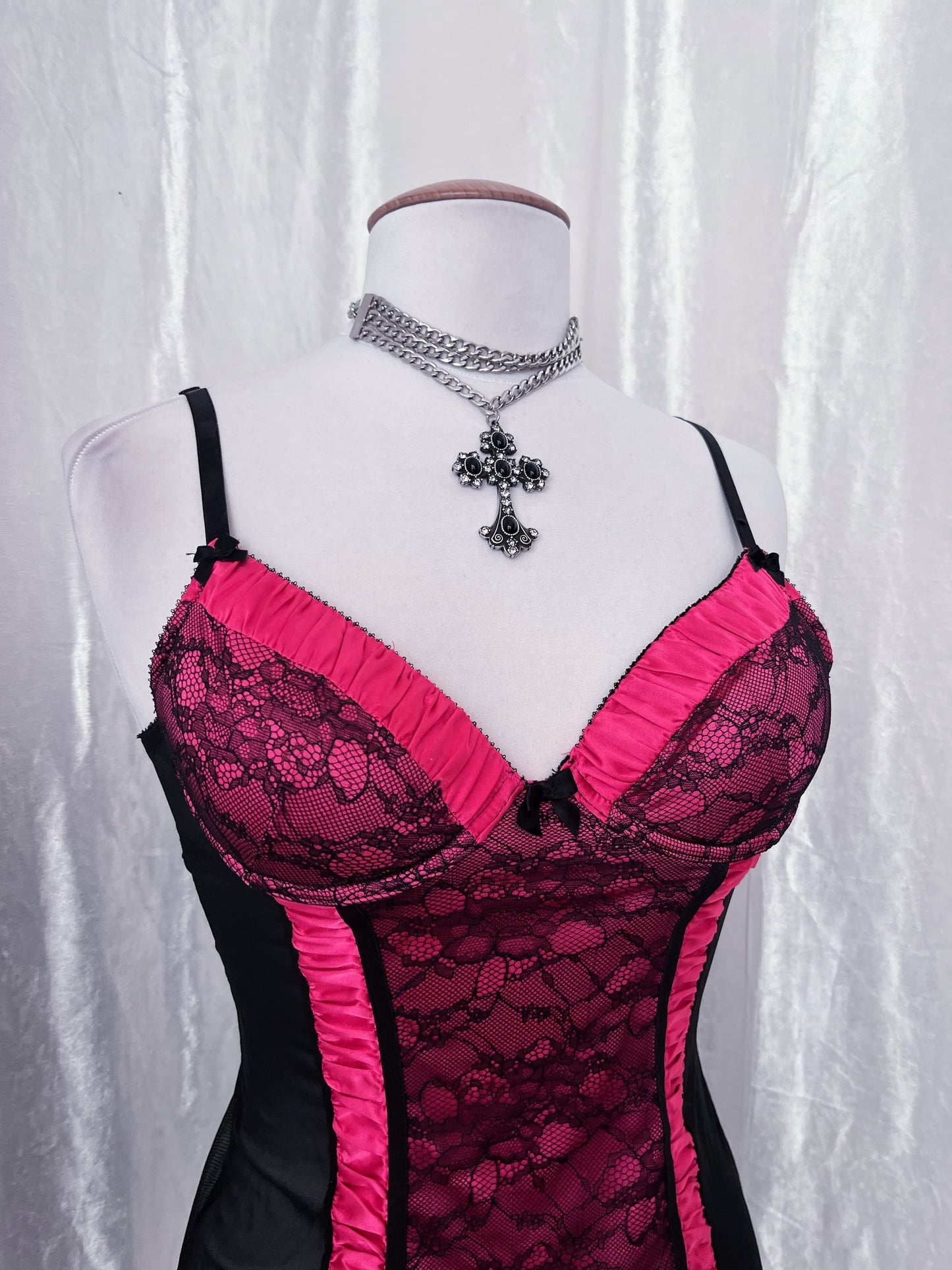 Whimsy hot pink mesh babydoll bustier 🫧🎀