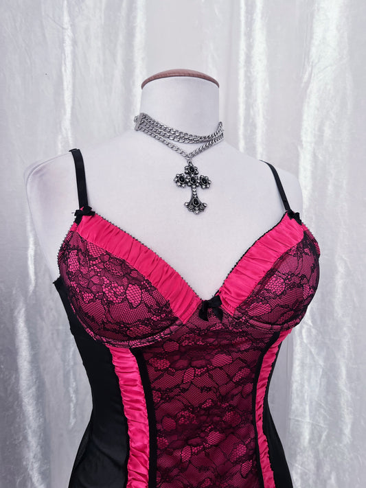 Whimsy hot pink mesh babydoll bustier 🫧🎀
