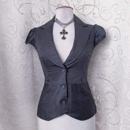 00’s Dark Coquette grey short-sleeved blazer 🕸️🌀