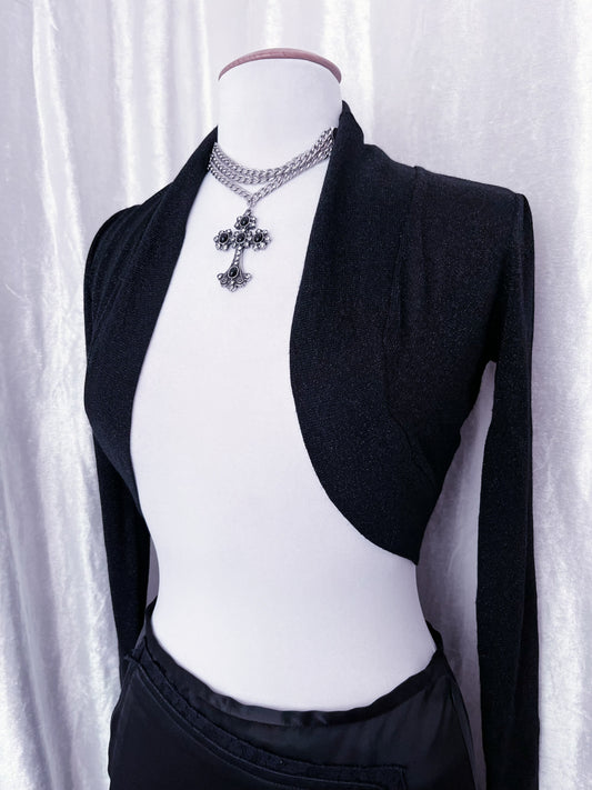 Morgan shiny black mesh bolero ✨