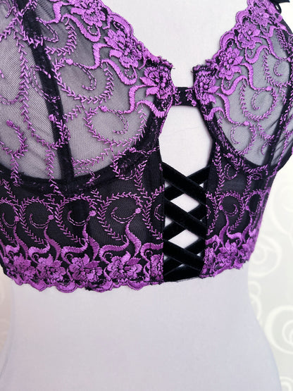 Whimsygoth purple mesh crop corset/bustier top 🔮