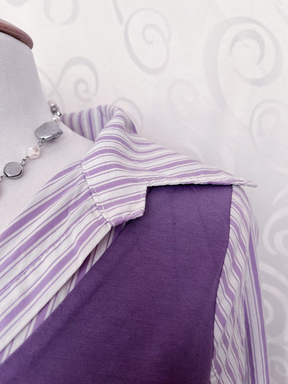 Cutest lilac striped shirt with purple vest detail 💜