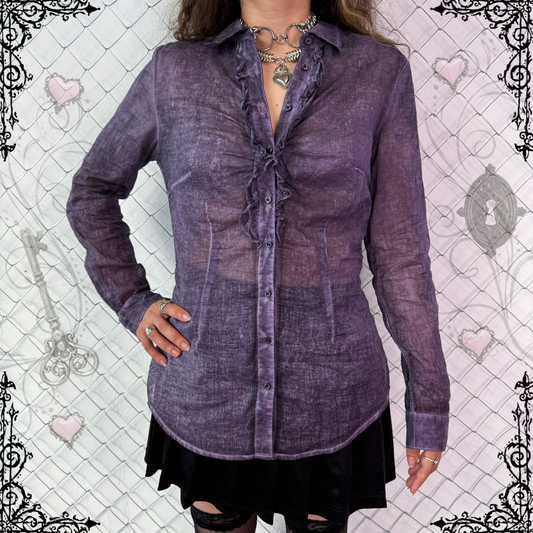 00’s whimsygoth see-through purple ruffle shirt 💜🌀