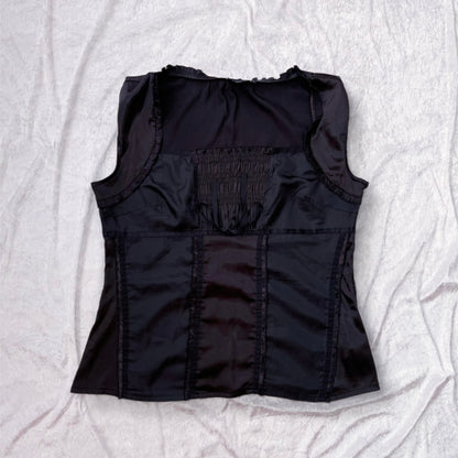 Dark coquette / Horror Protagonist black & brown saten top 🎀🗝️