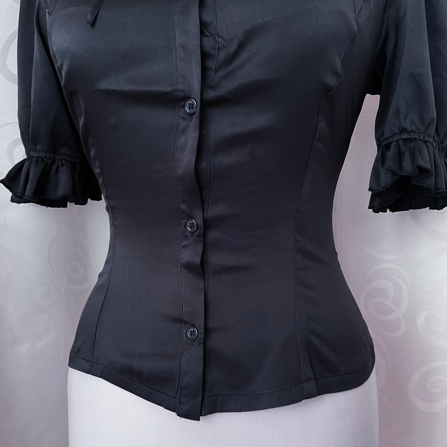Dracula Gothic victorian style Short Sleeved Satin Keyhole Blouse 🖤🦇