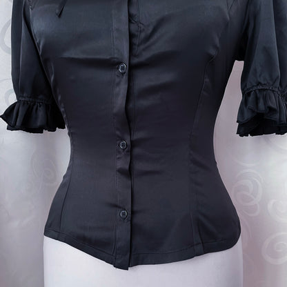 Dracula Gothic victorian style Short Sleeved Satin Keyhole Blouse 🖤🦇