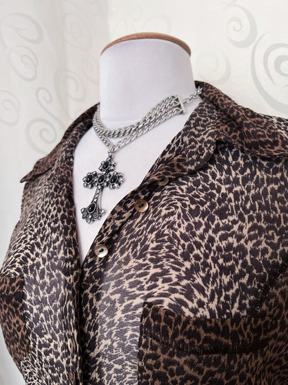 00’s Punk Bonita mesh leopard print shirt 🐆