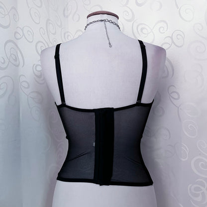00's fairy black mesh corset with embroidered details 🦷🗝