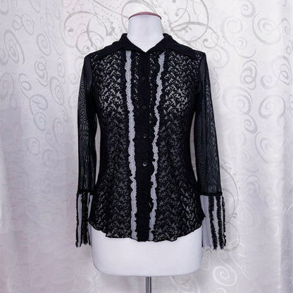 Gothic/Jirai Kei ruffle lacey & mesh Marc Aurel shirt 🌀🦇
