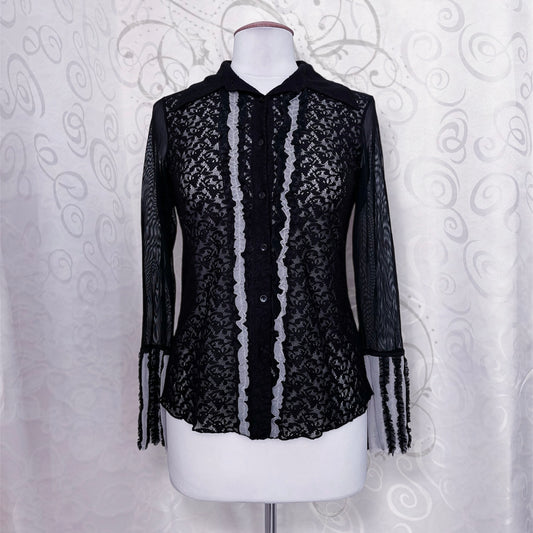 Gothic/Jirai Kei ruffle lacey & mesh Marc Aurel shirt 🌀🦇