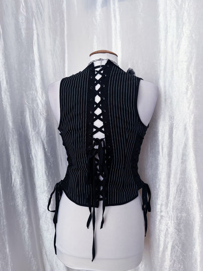 Spin Doctor gothic vest striped cotton corset with lace-up details 🦇