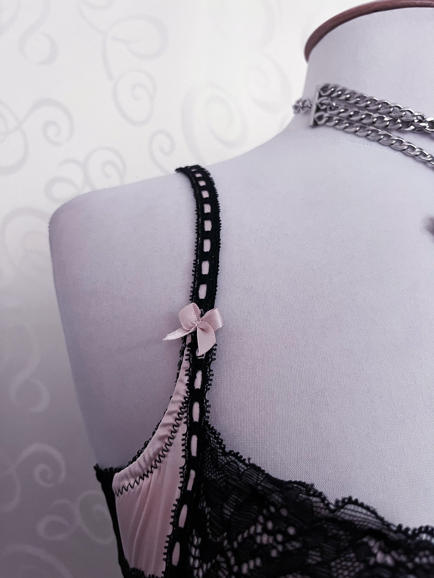 00's dark coquette mesh & satin pink bustier/nightgown 🎀