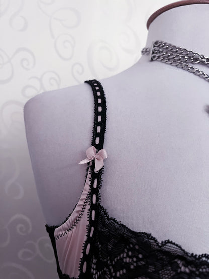 00's dark coquette mesh & satin pink bustier/nightgown 🎀