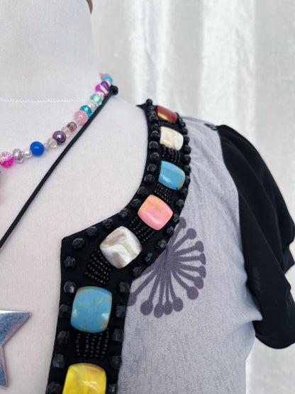00’s Twee style dress with cat print & beads 🌀✨🐈‍⬛🎠